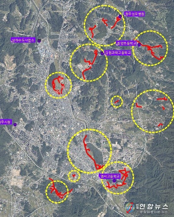 원주처리구역 하수관로 정비사업 위치도