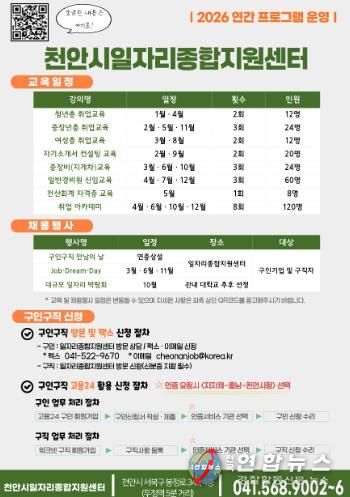 천안시 일자리종합지원센터 연간 운영 계획.