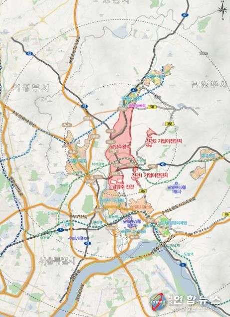 왕숙지구 및 기업이전단지 위치도