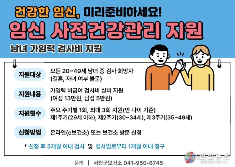 가임기 남녀 대상 ‘임신 사전건강관리 지원사업’ 연중 신청 접수