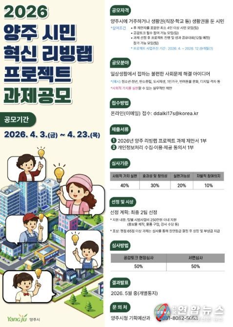 양주시, ‘시민 혁신 리빙랩 프로젝트’ 공모…4월 23일까지 접수